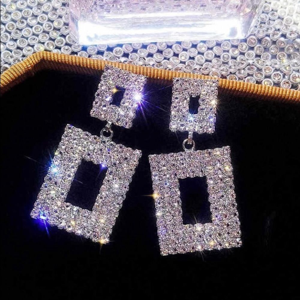💫 Rhinestone square. Drop dangle earrings 💫